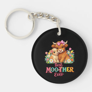 Scottish Highland Cow Mom Happy Mother's Day  Keychain