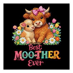 Scottish Highland Cow Mom Happy Mother's Day Poster