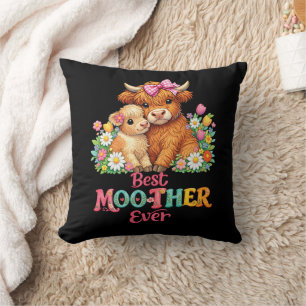 Scottish Highland Cow Mom Happy Mother's Day Throw Pillow