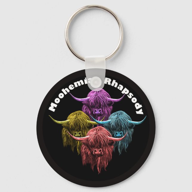 Scottish Highland Cow. Moohemian Rhapsody Keychain (Front)