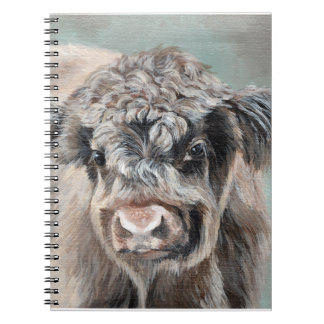 Scottish Highland Cow on Green Notebook