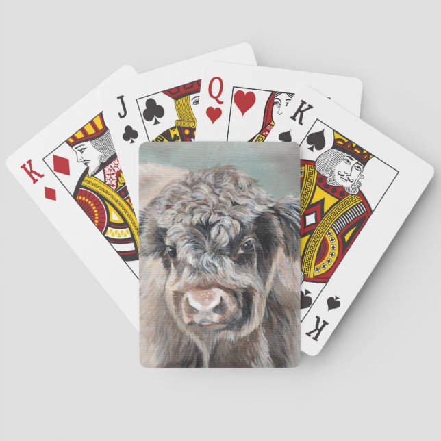 Scottish Highland Cow on Green Playing Cards (Back)
