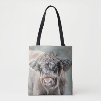 Scottish Highland Cow on Green Tote Bag