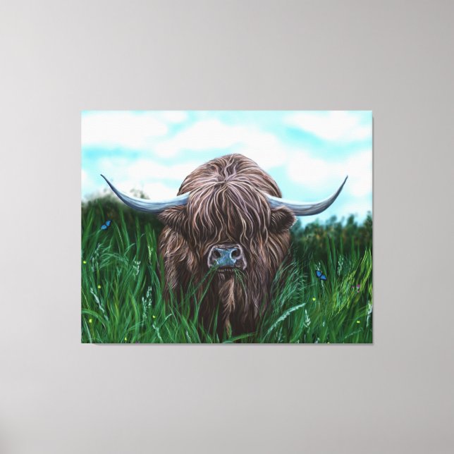 Scottish Highland Cow Painting Canvas Print (Front)