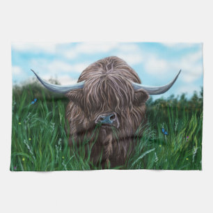 Scottish Highland Cow Painting Kitchen Towel