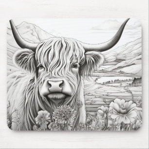 Scottish Highland Cow Peaceful Nature Prairie Art Mouse Pad