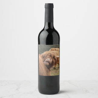 Scottish Highland cow photograph Wine Label
