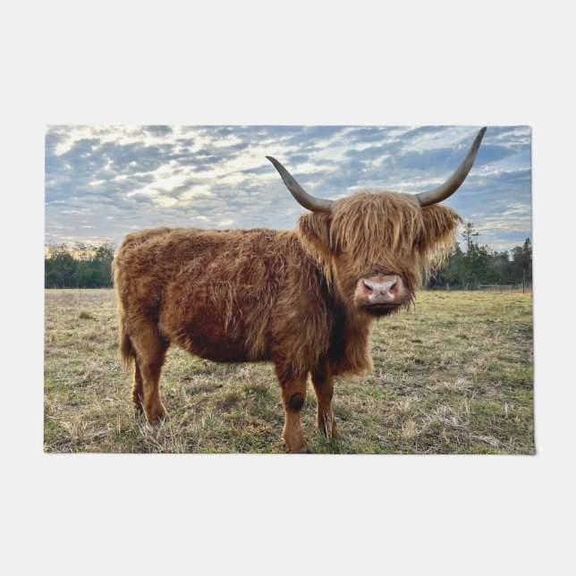 Scottish Highland Cow Portrait Farmhouse Doormat (Front)
