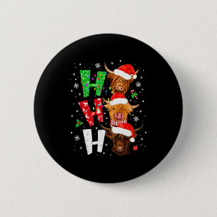 Scottish Highland Cow Print Ho Ho Ho Christmas Paj 2 Inch Round Button