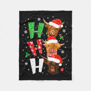 Scottish Highland Cow Print Ho Ho Ho Christmas Paj Fleece Blanket