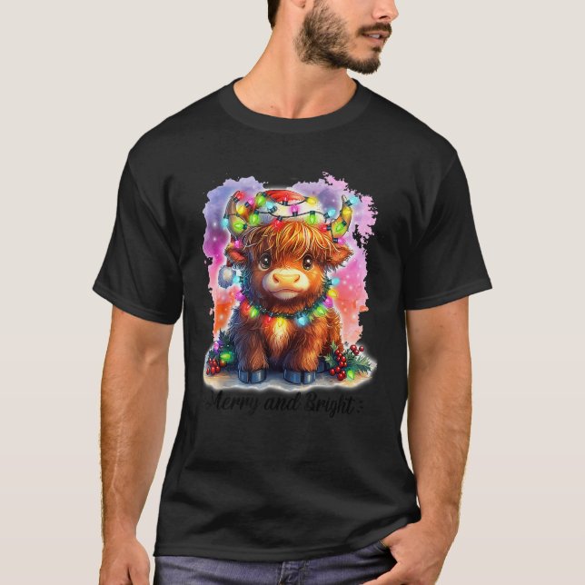 Scottish Highland Cow Santa Christmas Xmas Merry A T-Shirt (Front)