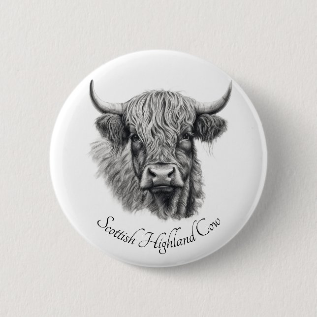 Scottish Highland Cow Sketch customizable 2 Inch Round Button (Front)