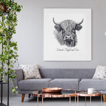 Scottish Highland Cow Sketch customizable