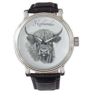 Scottish Highland Cow Sketch customizable Watch
