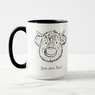 Scottish Highland Cow Sketch Portrait Mug