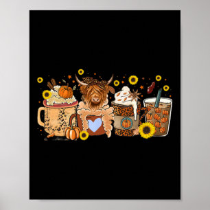 Scottish Highland Cow Sunflower Fall Vibes Coffee Poster