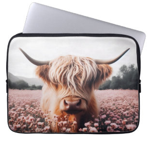 Scottish Highland Cow Wildflower Field Laptop Sleeve