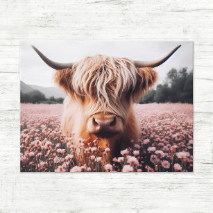 Scottish Highland Cow Wildflower Field Postcard