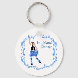 Scottish Highland Dancer Celtic Knotwork Blue Keychain