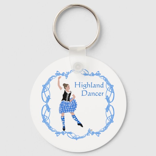 Scottish Highland Dancer Celtic Knotwork Blue Keychain (Front)