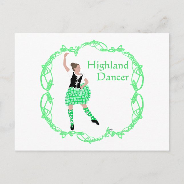 Scottish Highland Dancer Celtic Knotwork Green Postcard (Front)