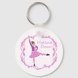 Scottish Highland Dancer Celtic Knotwork Pink Keychain
