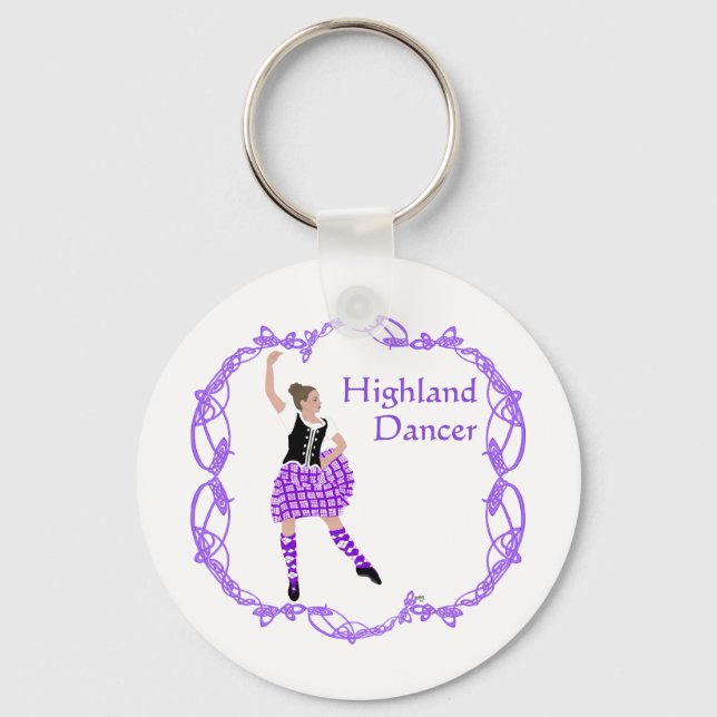 Scottish Highland Dancer Celtic Knotwork Purple Keychain (Front)