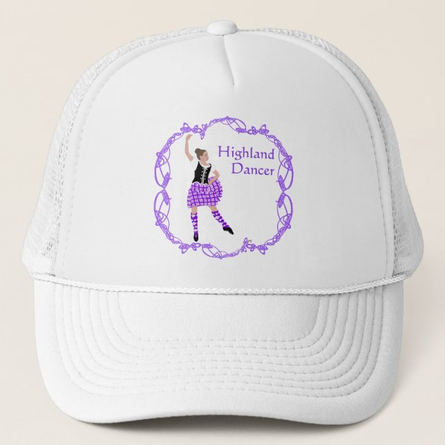 Scottish Highland Dancer Celtic Knotwork Purple Trucker Hat (Front)