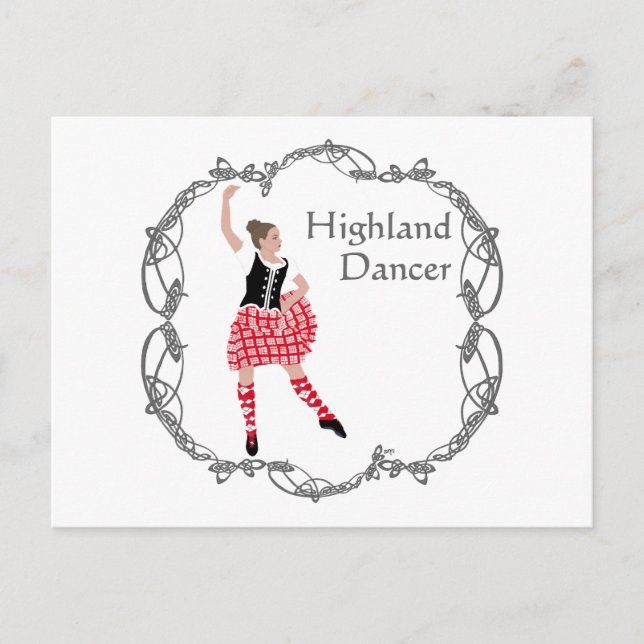 Scottish Highland Dancer Celtic Knotwork Red Postcard (Front)