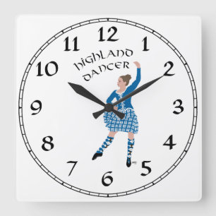 Scottish Highland Dancer - Teal Square Wall Clock