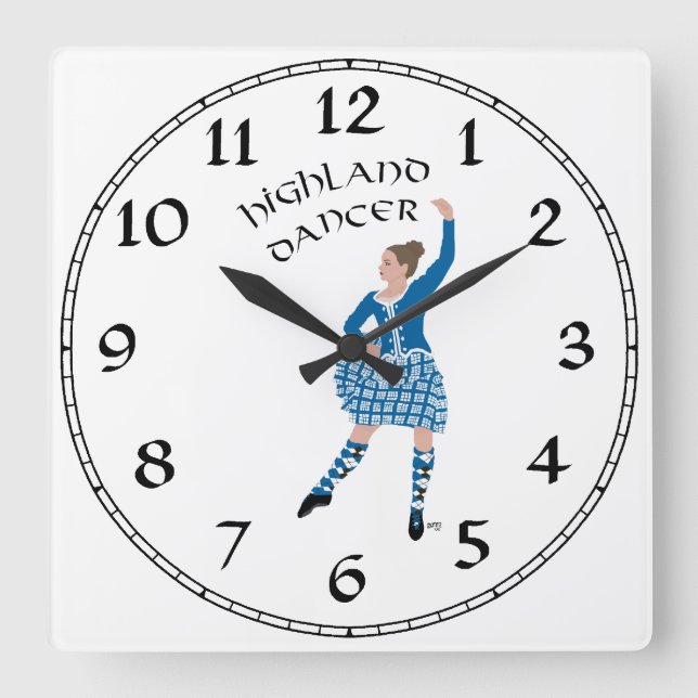 Scottish Highland Dancer - Teal Square Wall Clock (Front)