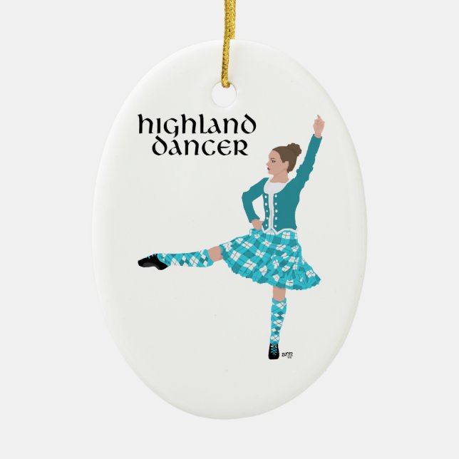 Scottish Highland Dancer - Turquoise Ceramic Ornament (Front)