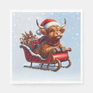 Scottish highland Santa cow in sled Napkin