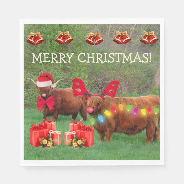 Scottish Highland Steer Funny Christmas Napkins (Front)