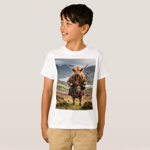 Scottish Highland Vache Bagpiper, T-shirt pour enf