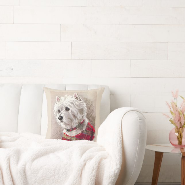 Scottish Highland White Westie Dog Throw Pillow (Couch)