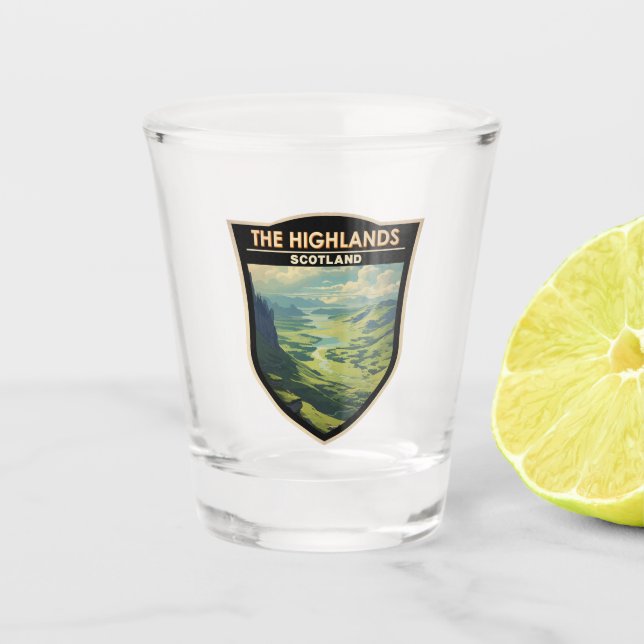 Scottish Highlands Scotland Travel Art Vintage Shot Glass (Front)