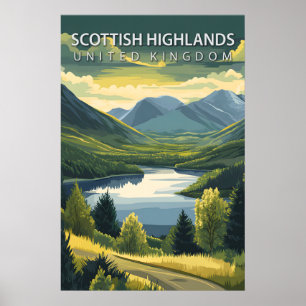 Scottish Highlands UK Mountains Landscape Travel Poster