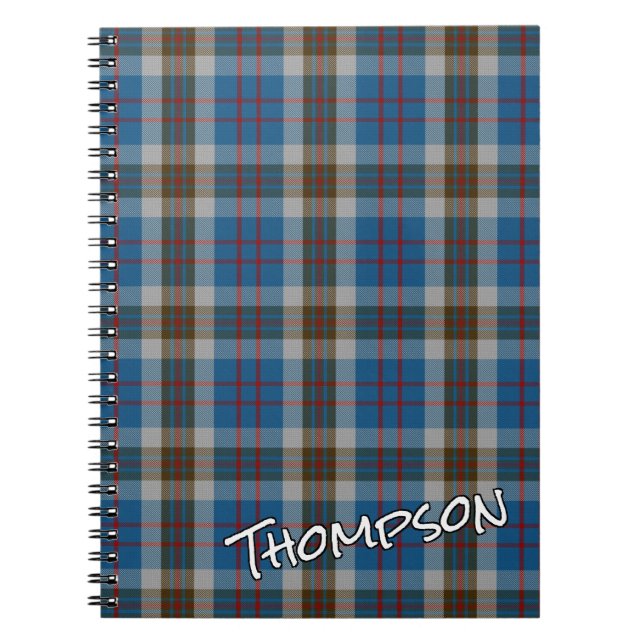 Scottish Honor Clan Thompson Blue Gray Tartan Notebook (Front)