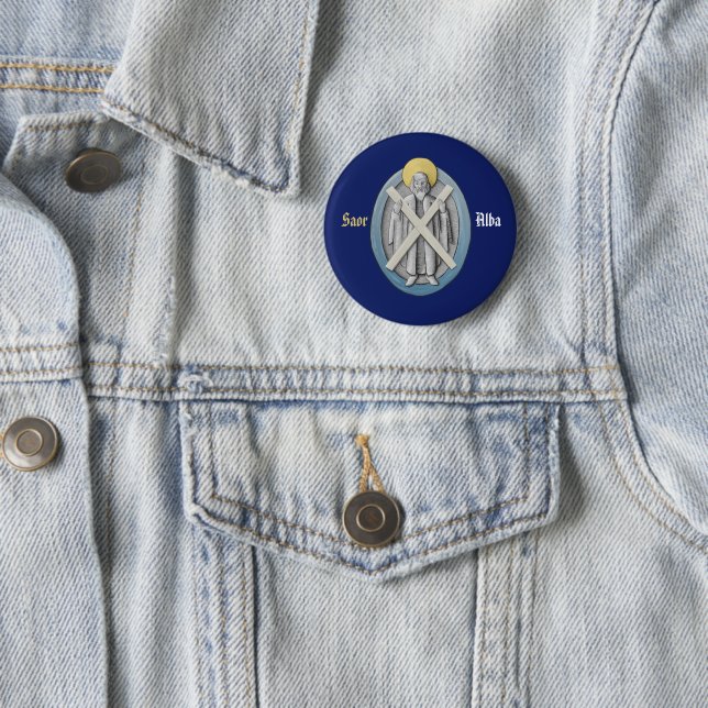 Scottish Independence St Andrew's Cross 2 Inch Round Button (In Situ)