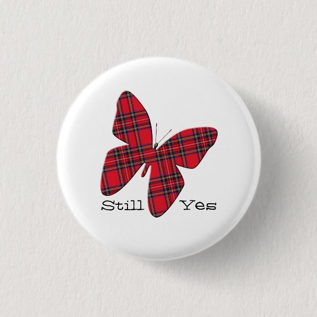 Scottish Independence Tartan Butterfly Badge 1 Inch Round Button (Front)