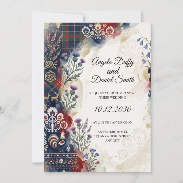 Scottish Italian Heritage Wedding Invitation (Front)