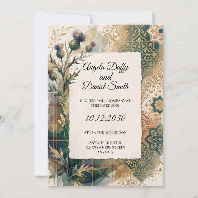 Scottish Italian Heritage Wedding Invitation (Front)