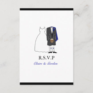 Scottish Kilt Bride & Groom Wedding RSVP - blue