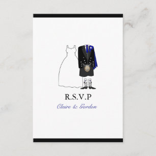 Scottish Kilt Bride & Groom Wedding RSVP -Blue Card
