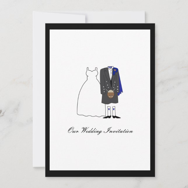 Scottish Kilt Wedding Invitation - Blue (Front)