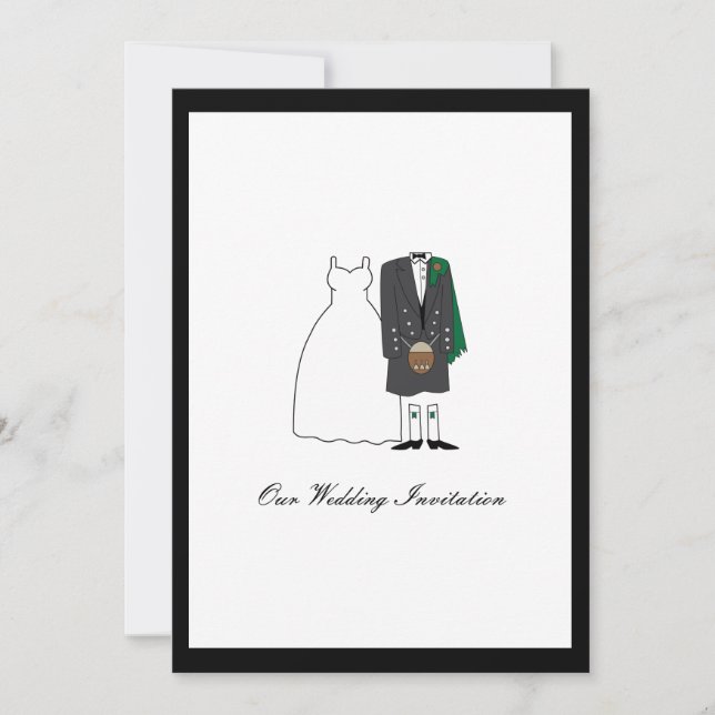Scottish Kilt Wedding Invitation - Green (Front)