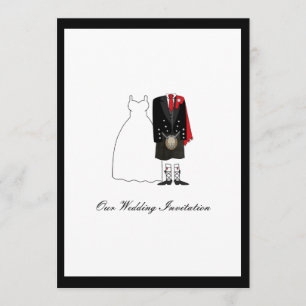 Scottish Kilt Wedding Invitation - Red