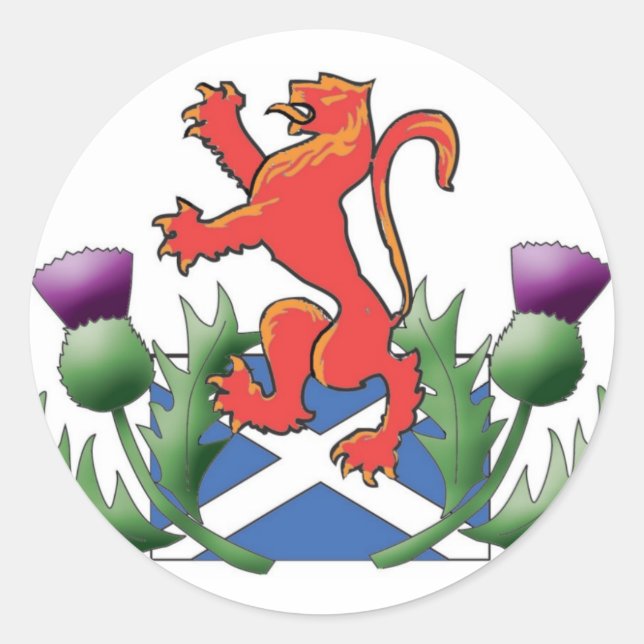 Scottish Lion Rampant with Saltire and Thistles Classic Round Sticker (Front)