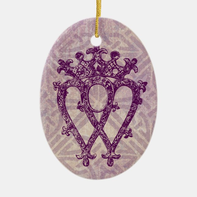 Scottish Luckenbooth Purple Celtic Knot Pattern Ceramic Ornament (Front)